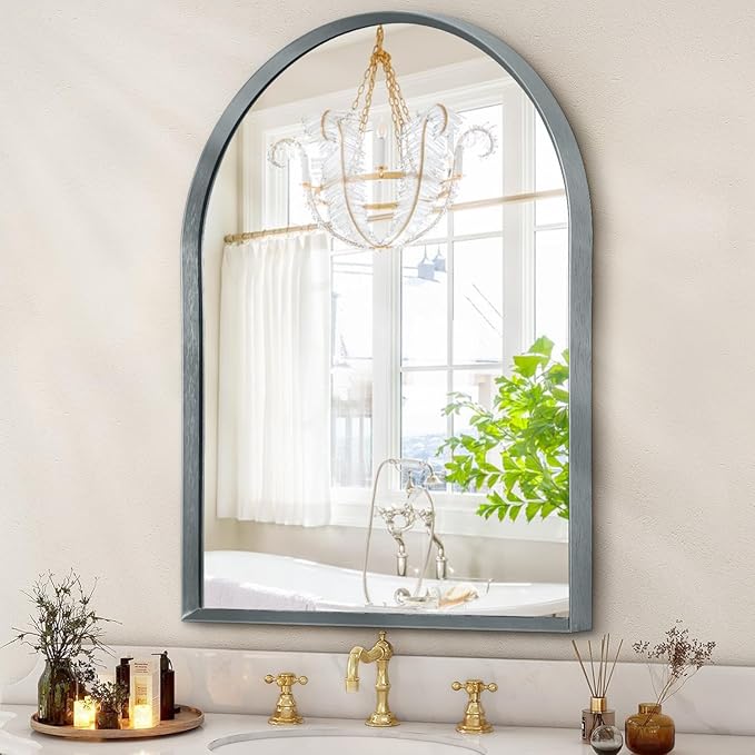 Arched Mirror, Modern Bathroom Wall Mirror Aluminum Alloy Framed Brushed Metal by HLFMVWE