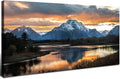 Sunset Mountain Wall Art for Living Room Nature Grand Teton Landscape Canvas by HOME