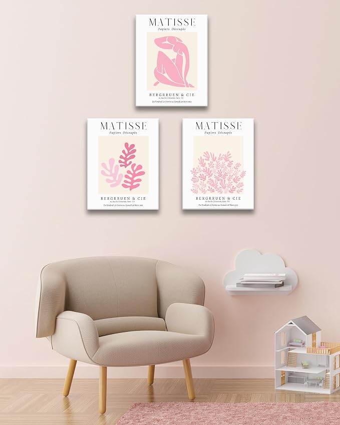 HesenDot Framed Matisse Pink Wall Art Set of 3, Minimalist Wall Decor, 12x16IN - Image 4
