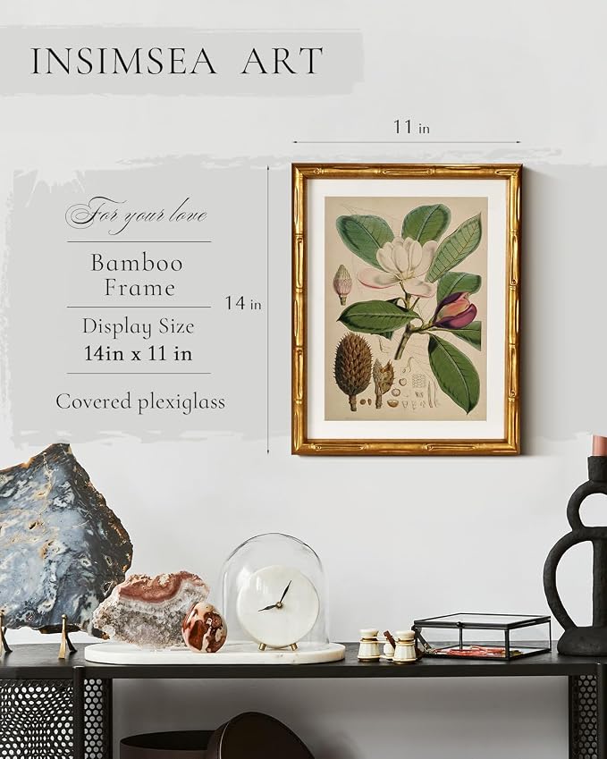 InSimSea Gold Bamboo Framed Canvas Wall Art, Retro Nature Magnolia Botanical - Image 3