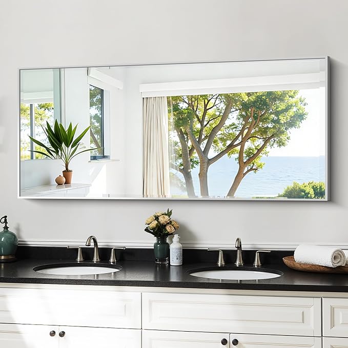 KOCUUY Silver Framed Mirror, HD Tempered Glass, Anti-Rust Frame, Modern Design - Image 3