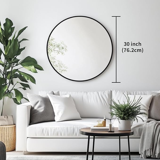 Oruii Round Mirror 30 inch, Large Black Circle Mirror Metal Frame, Large Black - Image 3