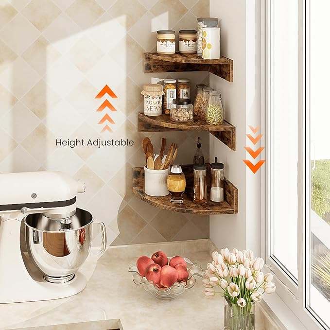 Homode Corner Shelf Wall Mount, 3 Tier Wood Wall Display Shelf, Storage - Image 6