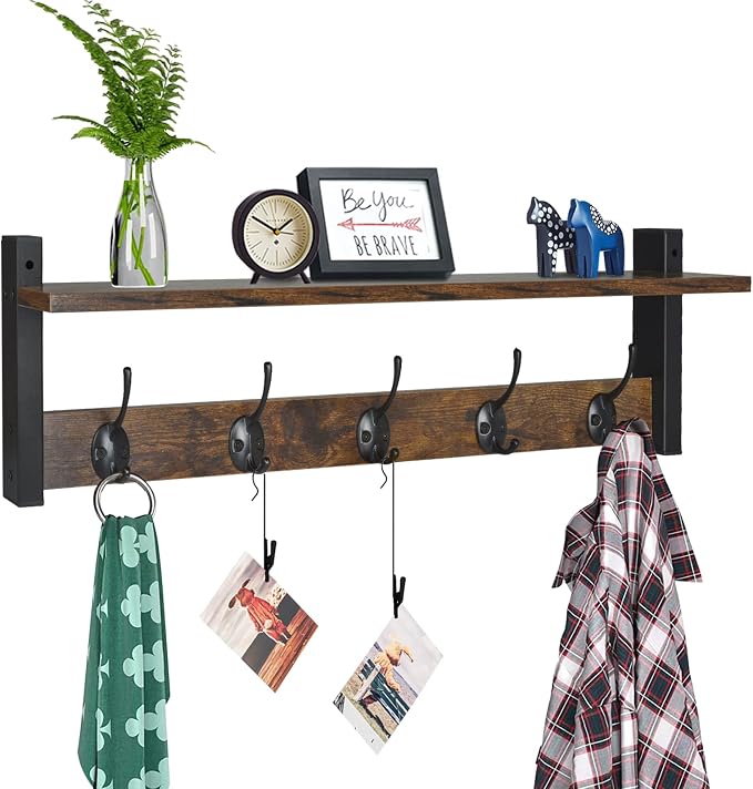 Homode Coat Rack with Wall Mount, 24 Inch Long Entryway Wall Shelf with Hooks by Homode