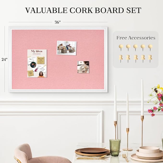 Large Pink Cork Board with Linen, Picture Display Vision Board Corkboards - Image 3