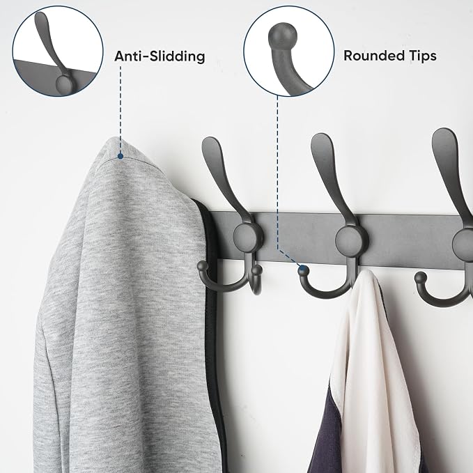 TICONN Wall Mounted Coat Rack, Five Heavy Duty Tri Hooks All Metal Construction - Image 4
