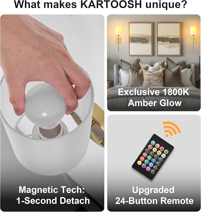 KARTOOSH Battery Operated Wall Sconce Set of Two, Wireless Rechargeable Wall - Image 6