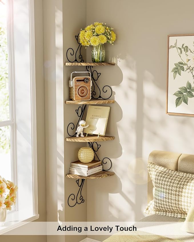 Alsonerbay Wall Mount Corner Shelves 4 Tier Floating Corner Storage Wood - Image 5
