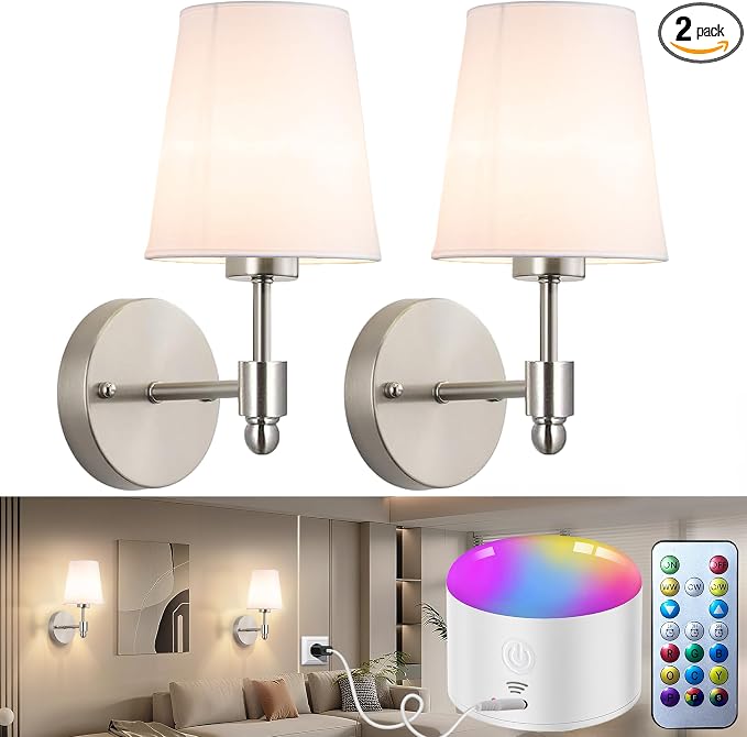 YHCDLAMP Battery Operated Wall Sconces Set of Two, Rechargeable Wireless Wall by YHCDLAMP