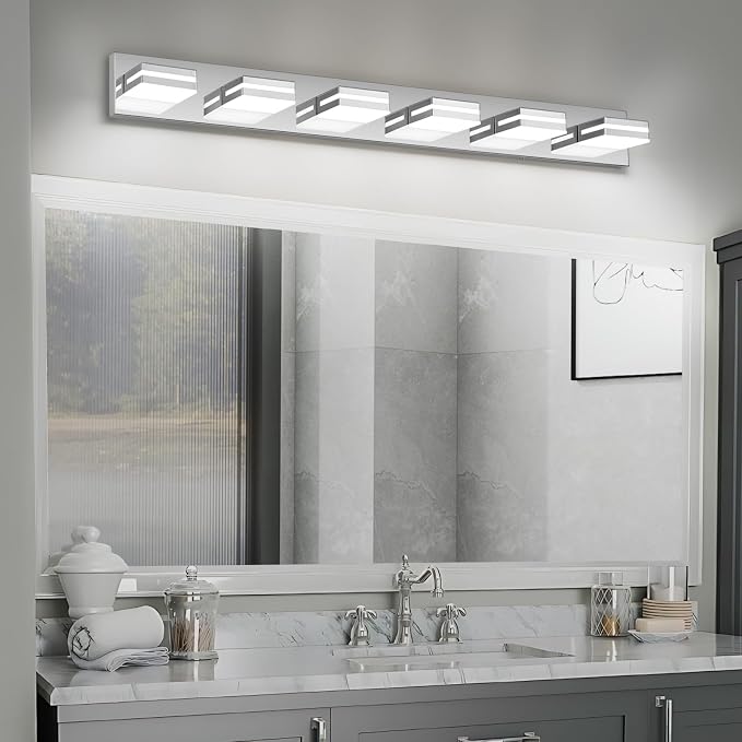Modern LED Bathroom Lights Fixtures 6-Light, Stainless Steel Chrome Acrylic - Image 6