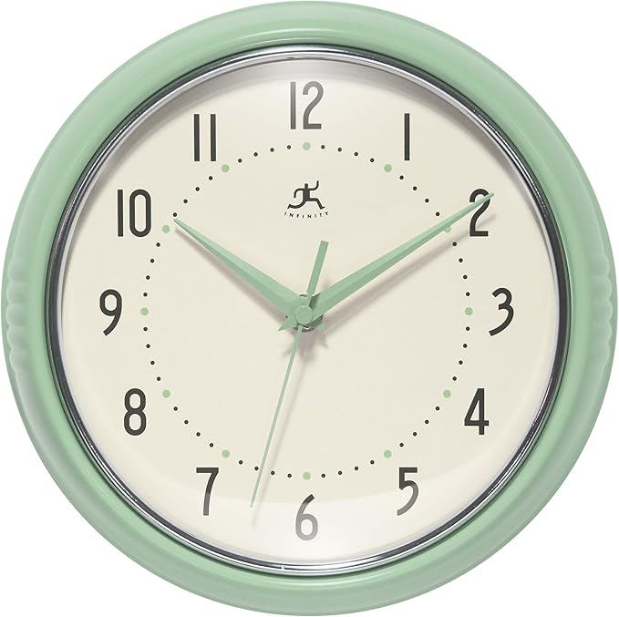 Infinity Instruments Retro Round Metal Wall Clock, Meadow Mist by InfinityInstruments