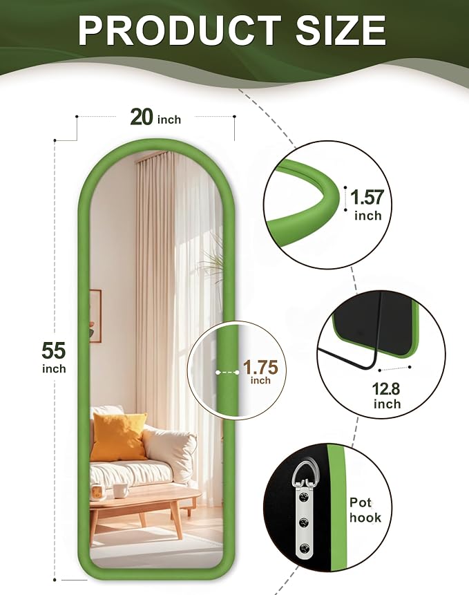 Delma Arched Full Length Mirror, Free Standing Floor Velvet Finish Frame Mirror - Image 5