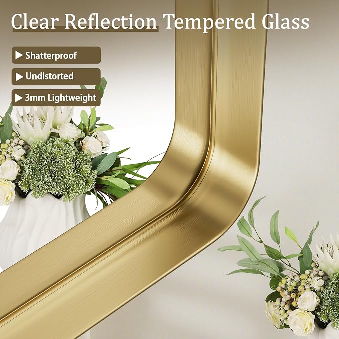 VooBang Bathroom Mirror 30x56 inch, Golg Gorgeous Deep Frame Wall Mirror - Image 3