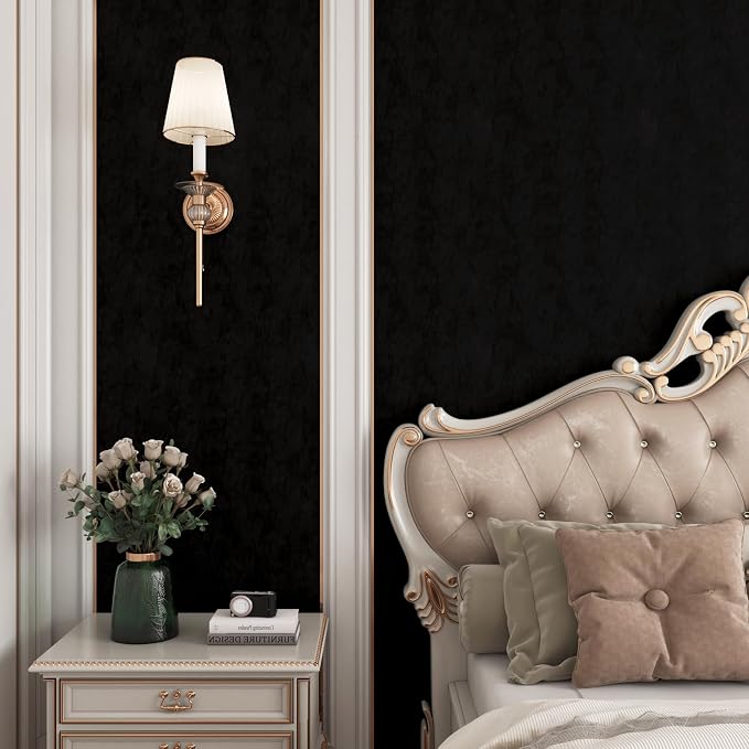 YENHOME 30"X393" Black Peel and Stick Wallpaper Vintage Velvet Wallpaper - Image 2