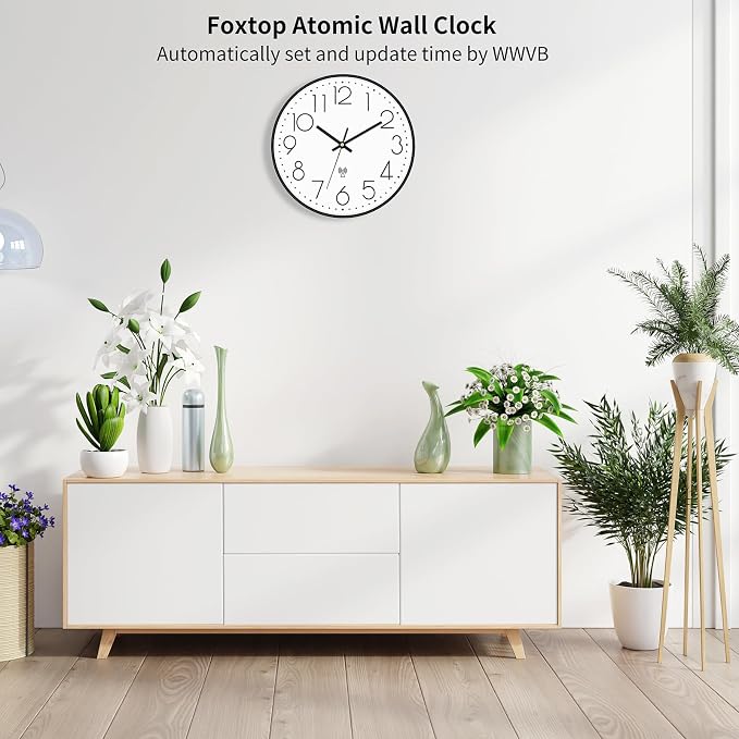 Foxtop Atomic Wall Clock Battery Operated Round Analog Modern Black Wall Clock - Image 3