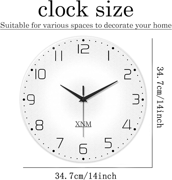 XNM White Simple Glass Wall Clocks Battery Operated 14 Inch Modren Minimalist - Image 3