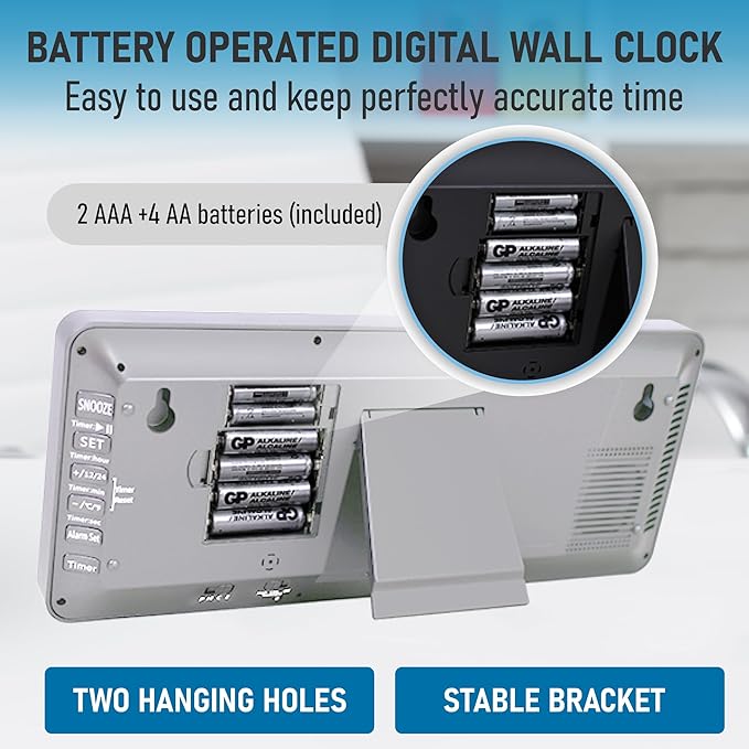TXL Atomic Clock with Backlight, 14.2" Digital Wall Clock, Battery Operated - Image 6