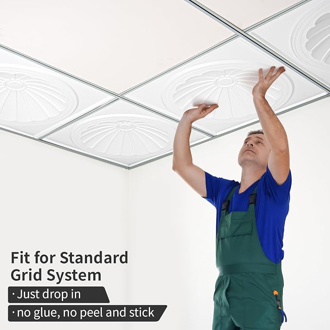 Art3dwallpanels Ceiling Tiles 12 Pack Drop Ceiling Tiles, 24 x 24 Inch High - Image 6