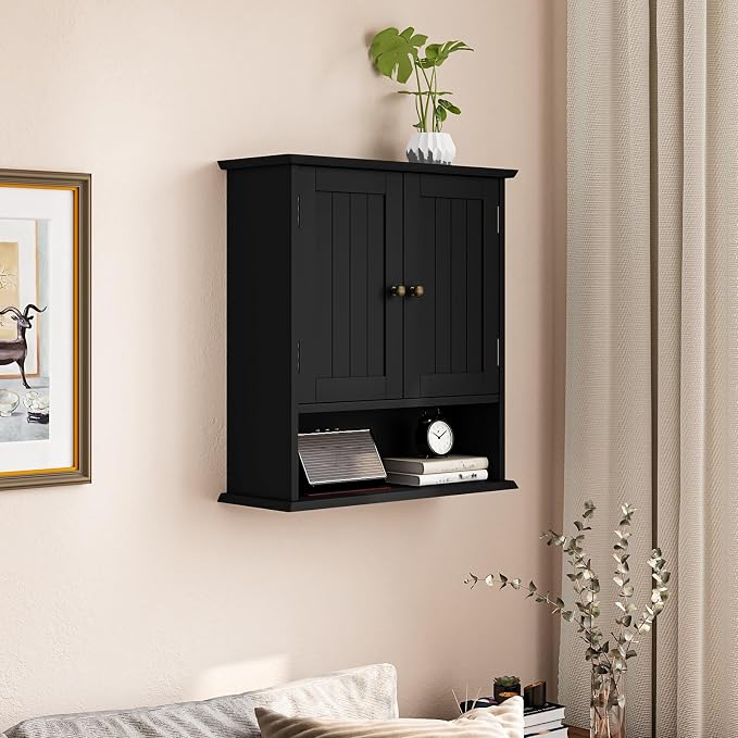 Smuxee Black Wall Cabinet, 2-Door Medicine Cabinet - Image 10