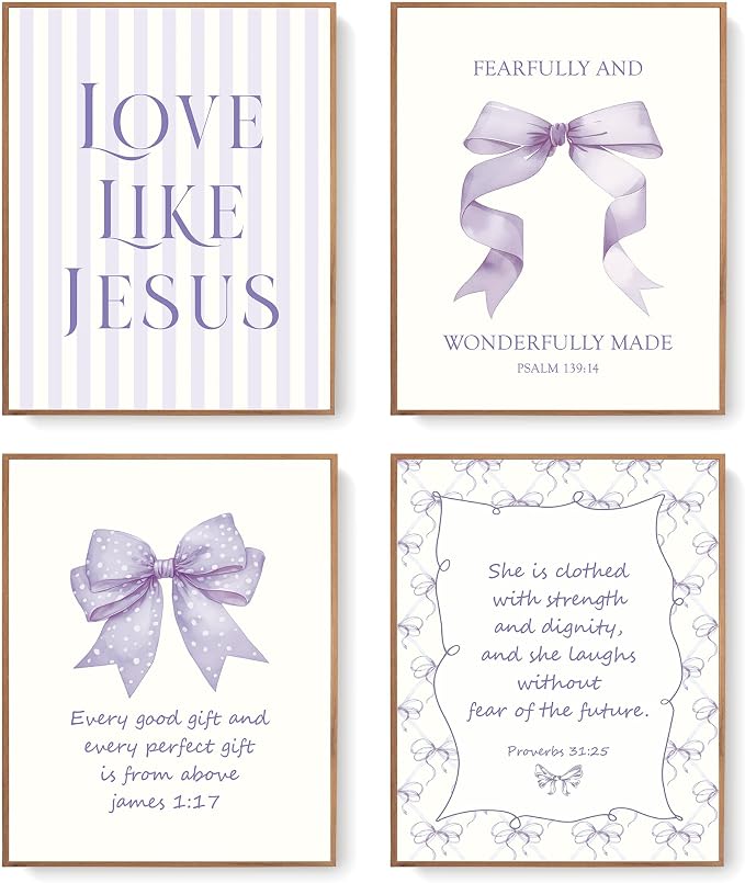 LARTSFRO Coquette Purple Bow Jesus Wall Art Decor Posters, Inspirational Bible by Unknown