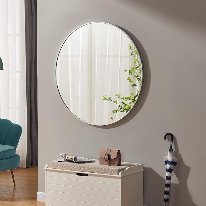 Itrue 36 Inch Round Wall Mirror, Brushed Silver Metal Frame Circle Bathroom - Image 5
