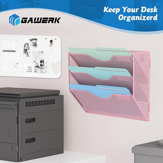 Gawerk 3 Tier Hanging Wall File Organizer, Mesh Mail Paper Orgnization Hanging - Image 5