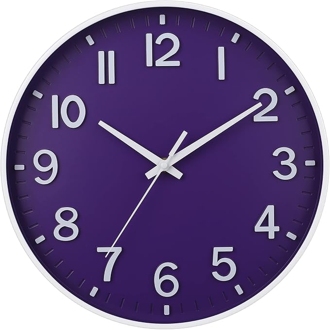 HZDHCLH Purple Wall Clocks Battery Operated, 12 inch Silent Non Ticking Modern by HZDHCLH