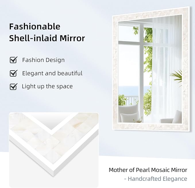Tanmicoshomy White Shell Framed Rectangular Wall Mirrors - Image 4
