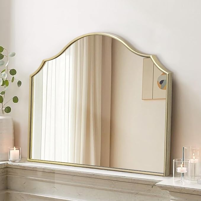 Besdomus Gold Scalloped Mirror for Vanity: 32"x24" Modern Minimalist Wooden by Besdomus