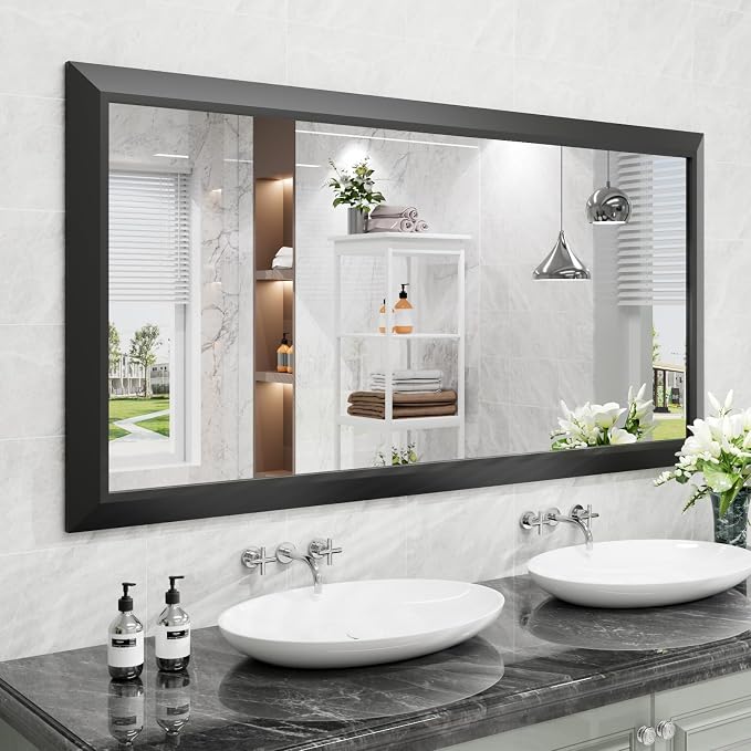 Amorho Bathroom Mirror Black, 60 X30 Inch Thick Metal Framed Wall Mirrors by Amorho