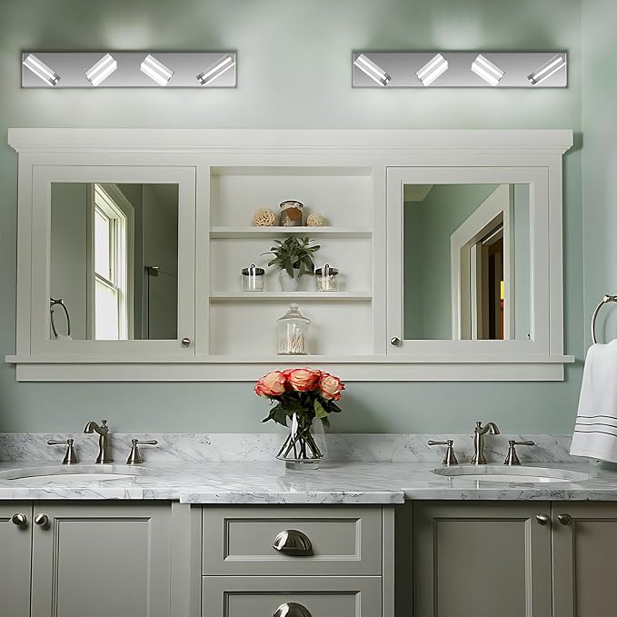 Modern LED Bathroom Lights Fixtures 4-Light, Stainless Steel Chrome Acrylic - Image 8