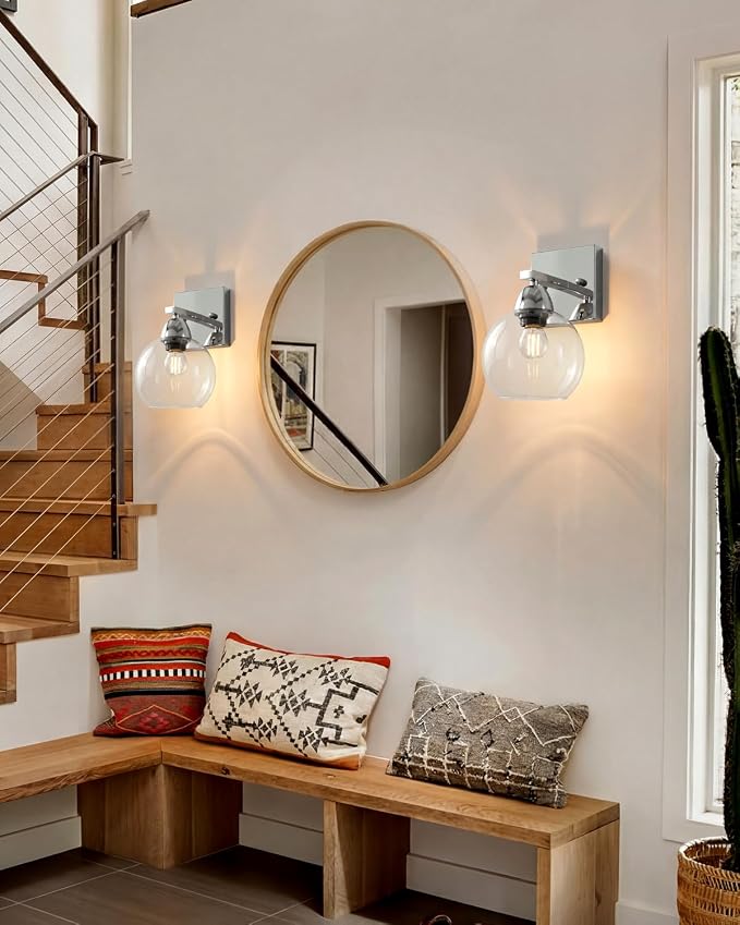 Bathroom Light Fixtures, 1-Light Silver Vanity Light - Image 2
