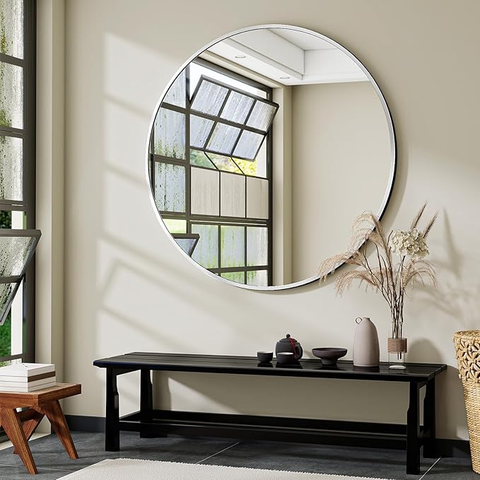 VooBang Black Round Bathroom Mirror, 42 inch Large Circle Wall Mounted Hanging by VooBang