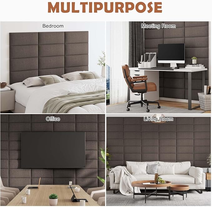 IFNOW Upholstered Wall Mounted Headboard, 3D Soundproof Wall Panels Peel and - Image 6