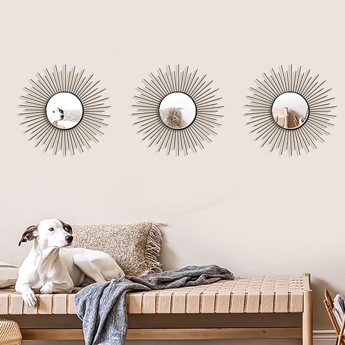 3 Pack Metal Mirrors for Wall Sunburst Wall Mirrors Home Décor Decorative - Image 4