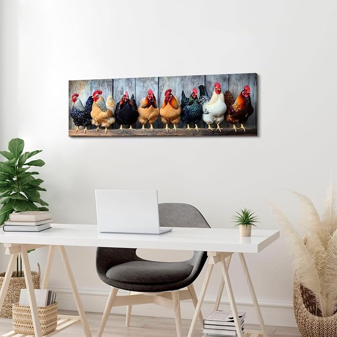 Large Farm Chicken Wall Art Rooster Kitchen Wall Decor Rustic Farmhouse Coop - Image 3