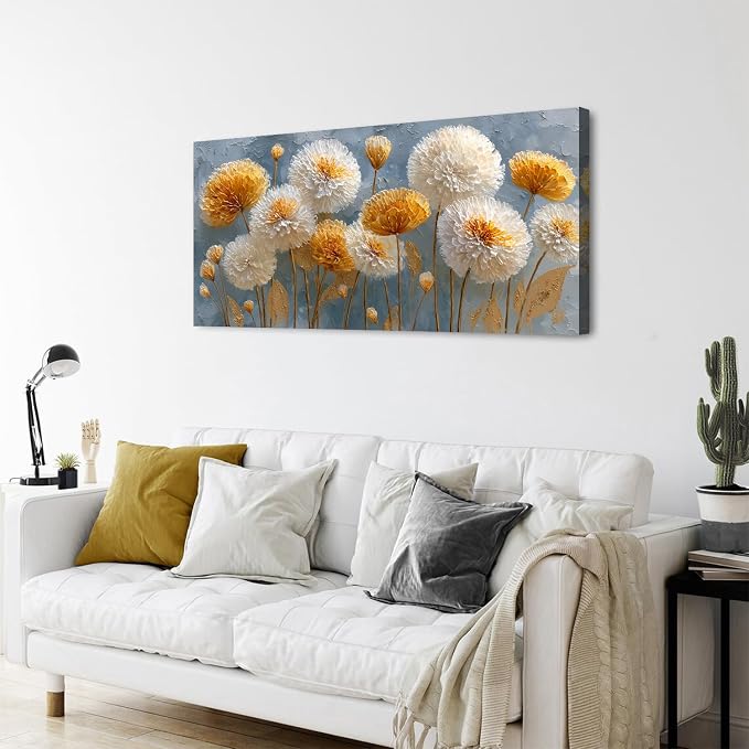 Abstract White Flower Wall Art Golden Floral Pictures Wall Decor Neutral - Image 6
