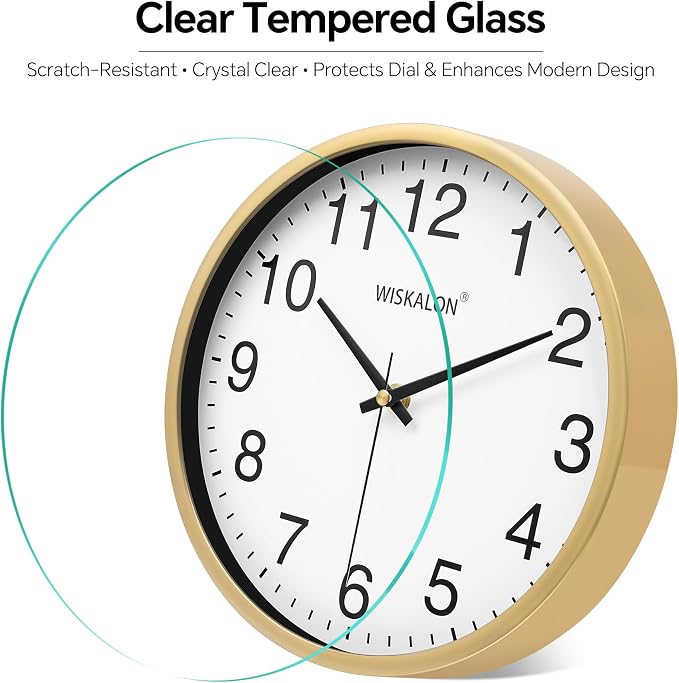 WISKALON 10 inch Wall Clock, Silent Non-Ticking Elegant Golden Frame Clock - Image 2