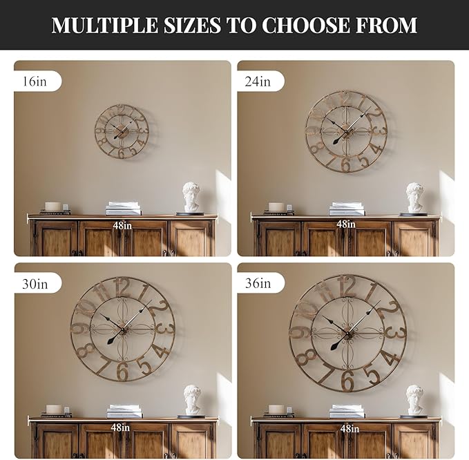 Cuspin 30 Inch Large Wall Clock, Bronze Rustic Decorative Metal Wall Clock - Image 6