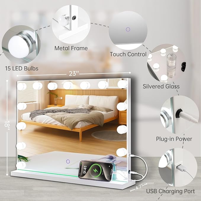 Hollywood Vanity Mirror with Lights, 3 Color Lights, 10x Magnification - Image 6
