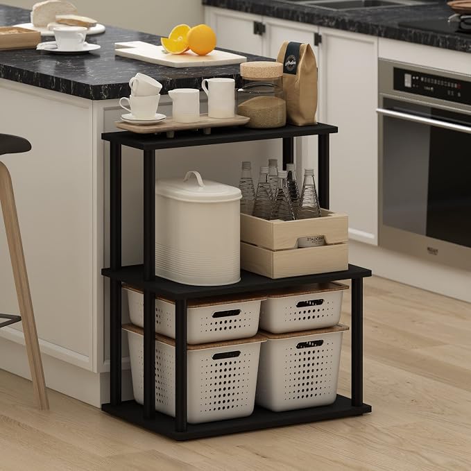 Furinno Turn-N-Tube 3-Tier Toolless Kitchen Storage Shelf, Americano/Black - Image 2