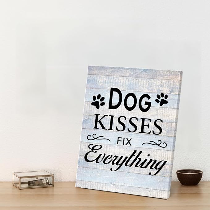 Funny Farmhouse Dog Canvas Wall Art Decor Dog Kisses Fix Everything Rustic Sign - Image 6