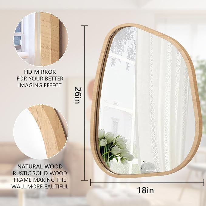 Irregular Bathroom Mirror Modern Wall Mirror Asymmetrical Wooden Framed Wall - Image 7