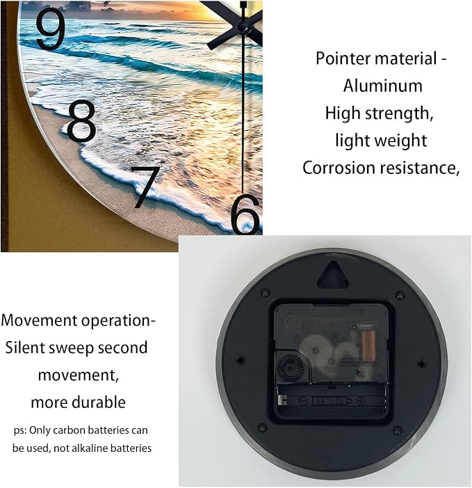 Blue Beach Wall Clock for Kitchen 14 Inch Round Coastal Clocks for Walls Analog - Image 7