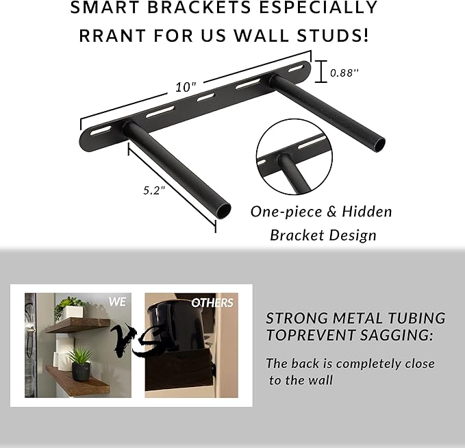 BGMG Wood Floating Shelves for Wall 12 inch Set of 2, Rustic Wooden Wall Mount - Image 3