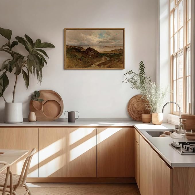 OIQArtOIQ Framed Vintage Landscape Wall Art Coast Natural Scenery Oil Painting - Image 2
