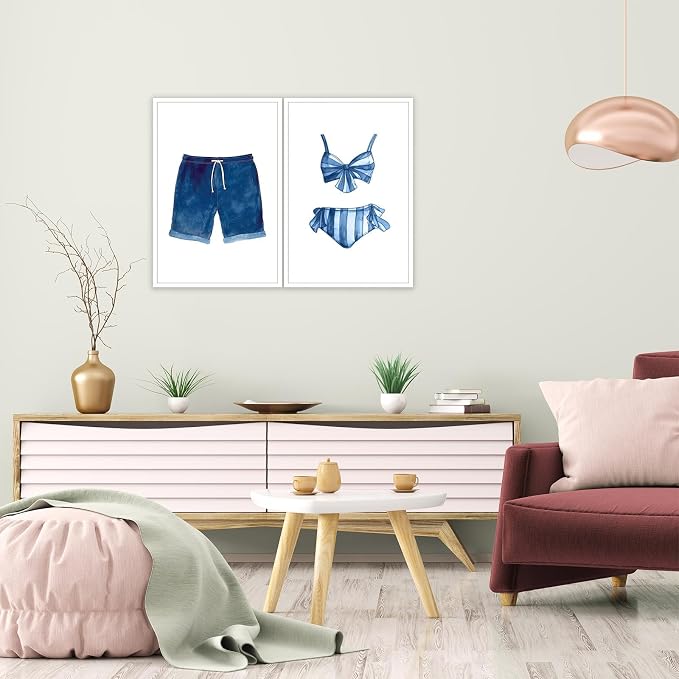 Liyark Set of 2 Retro Navy Blue And White Swimsuit Art Posters Beach Bathing - Image 3
