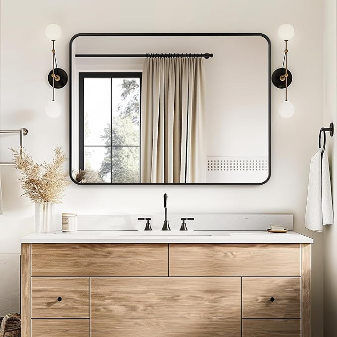 USHOWER Black Bathroom Mirrors for Over Sink 30 x 40 Inch, Metal Frame - Image 8