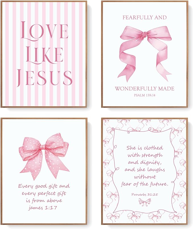 LARTSFRO Coquette Pink Bow Jesus Wall Art Decor Posters, Light Pink Bow by Unknown