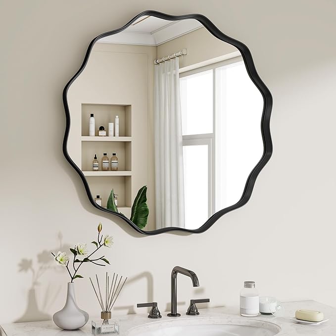 Round Wavy Mirror, 20 Inch Metal Frame Circle Mirror, Round Wall Mounted - Image 5